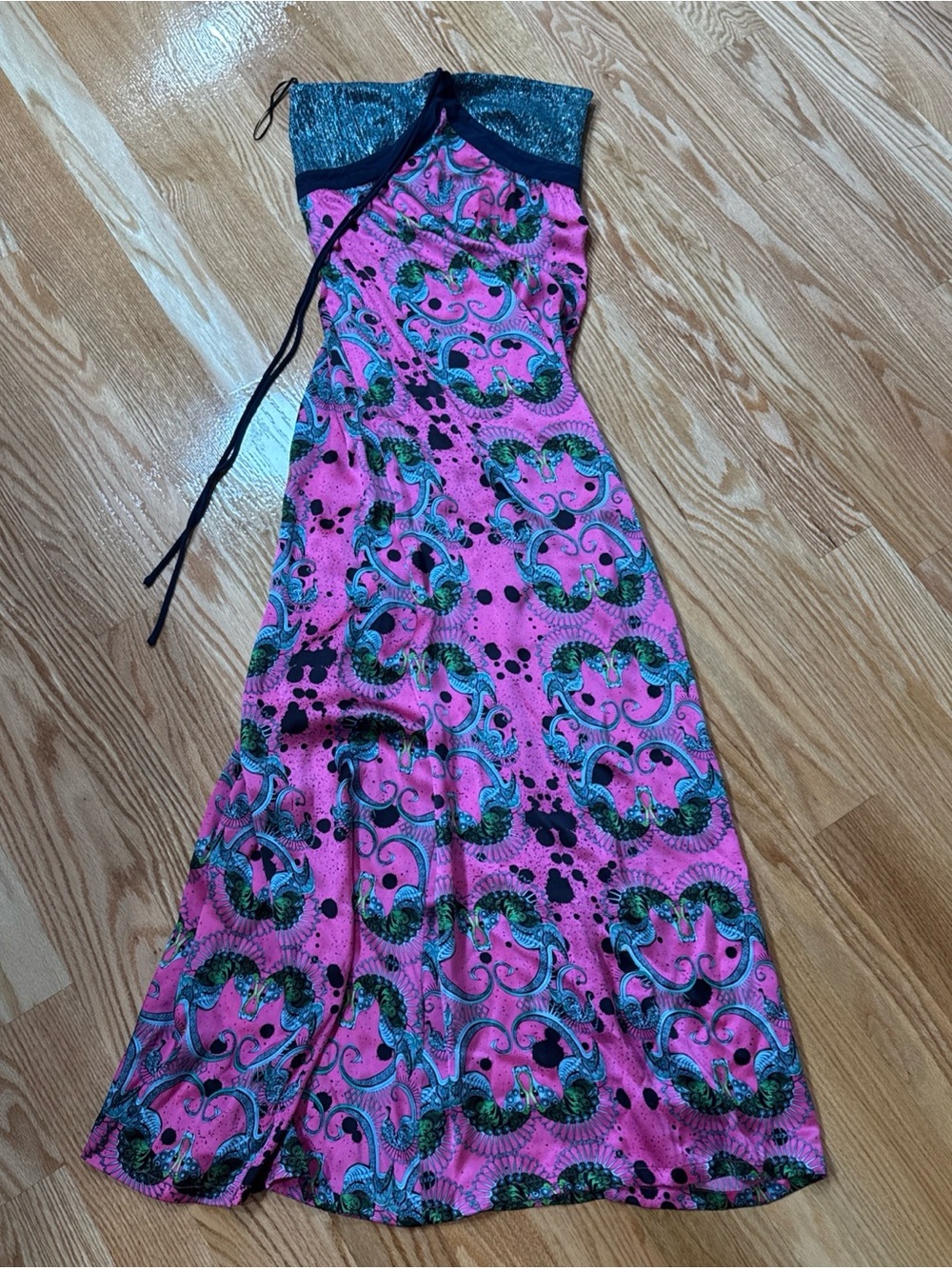 Vintage Custo Barcelona Silk Maxi Dress Vibrant Seahorse W Size 2 Summer Spring - Picture 1 of 12